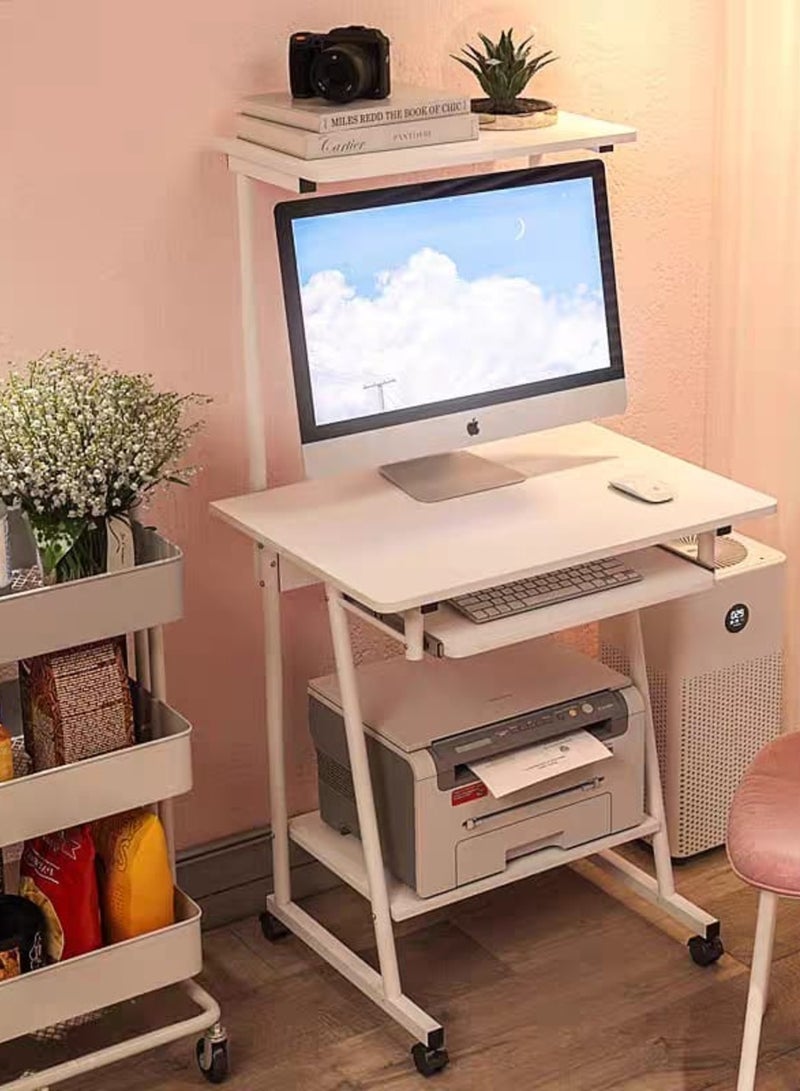 SHEE ONE Compact White Computer Desk with Keyboard Tray & Wheels | Space-Saving Study Table with Top Shelf & Bottom Storage | Ideal for Home, Students & Small Rooms – Size: 126×55×60 cm - Image 3