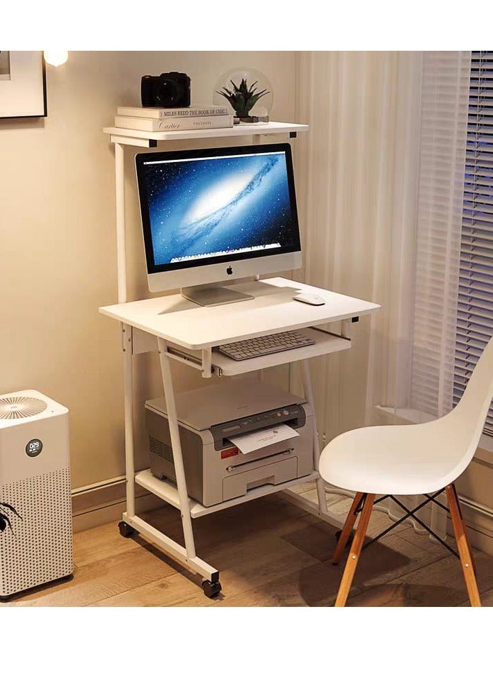 SHEE ONE Compact White Computer Desk with Keyboard Tray & Wheels | Space-Saving Study Table with Top Shelf & Bottom Storage | Ideal for Home, Students & Small Rooms – Size: 126×55×60 cm - Image 4