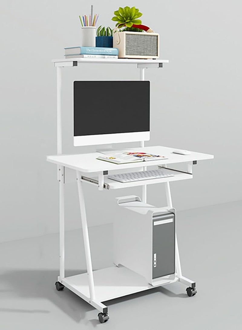SHEE ONE Compact White Computer Desk with Keyboard Tray & Wheels | Space-Saving Study Table with Top Shelf & Bottom Storage | Ideal for Home, Students & Small Rooms – Size: 126×55×60 cm - Image 5
