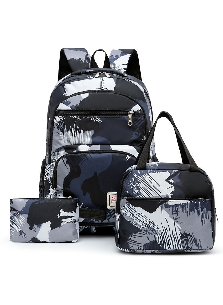 3-Piece Large Capacity Backpack Suit Camouflage Color Matching with Lunch Box Pencil Case Campus School Bag/Middle School Student/College Students - Image 1