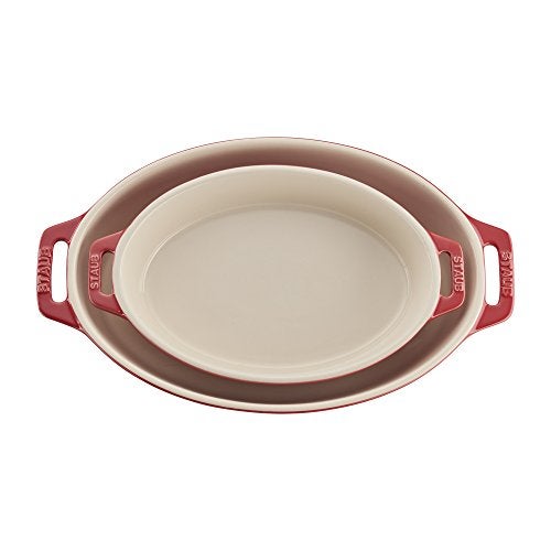 STAUB Ceramic Oval Baking Dish Set, 2-piece, Cherry - Image 2