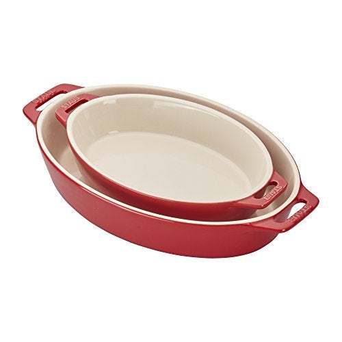 STAUB Ceramic Oval Baking Dish Set, 2-piece, Cherry - Image 1