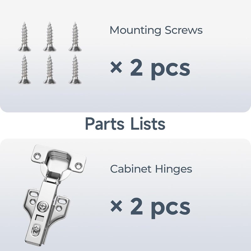 MAX-EMA GLOBAL مفصلات خزائن ماكس-إيما ذات الإغلاق الناعم 2 قطعة قابلة للإزالة للباب الخزائن الكاملة التغطية للمطبخ والحمام، فتح 105°، كوب 35 مم، مجموعة مفصلات فولاذية ثقيلة قابلة للتعديل - Image 4