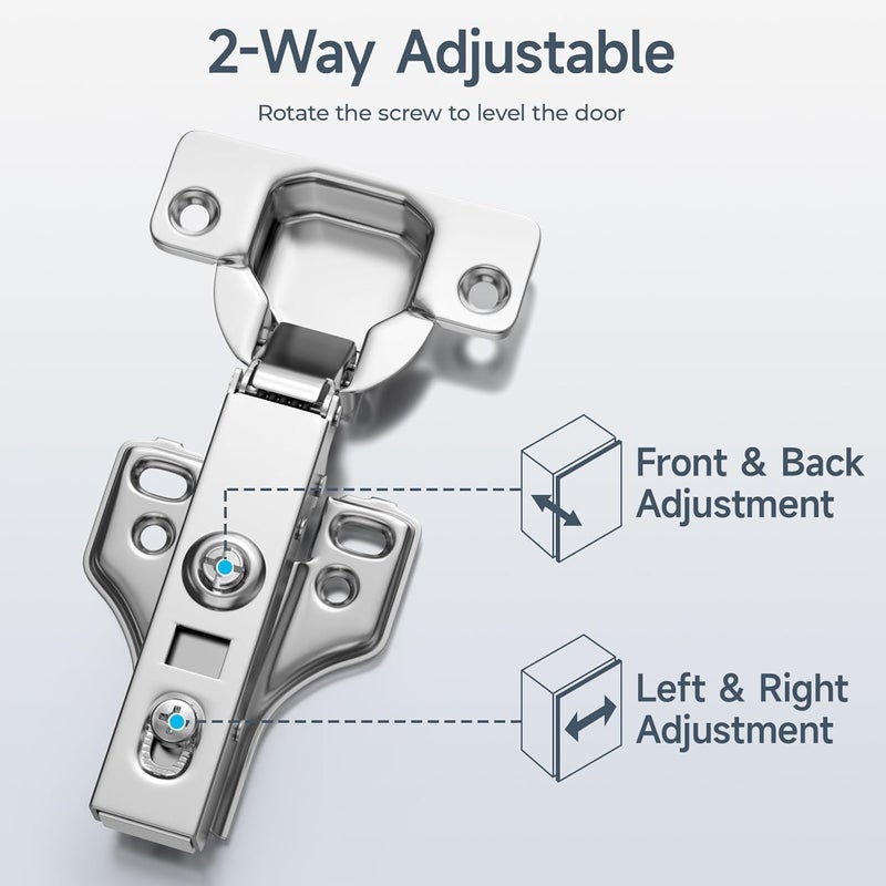 MAX-EMA GLOBAL مفصلات خزائن ماكس-إيما ذات الإغلاق الناعم 2 قطعة قابلة للإزالة للباب الخزائن الكاملة التغطية للمطبخ والحمام، فتح 105°، كوب 35 مم، مجموعة مفصلات فولاذية ثقيلة قابلة للتعديل - Image 3