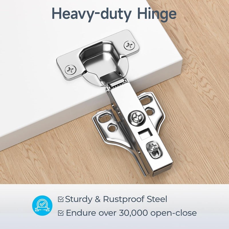 MAX-EMA GLOBAL مفصلات خزائن ماكس-إيما ذات الإغلاق الناعم 2 قطعة قابلة للإزالة للباب الخزائن الكاملة التغطية للمطبخ والحمام، فتح 105°، كوب 35 مم، مجموعة مفصلات فولاذية ثقيلة قابلة للتعديل - Image 5