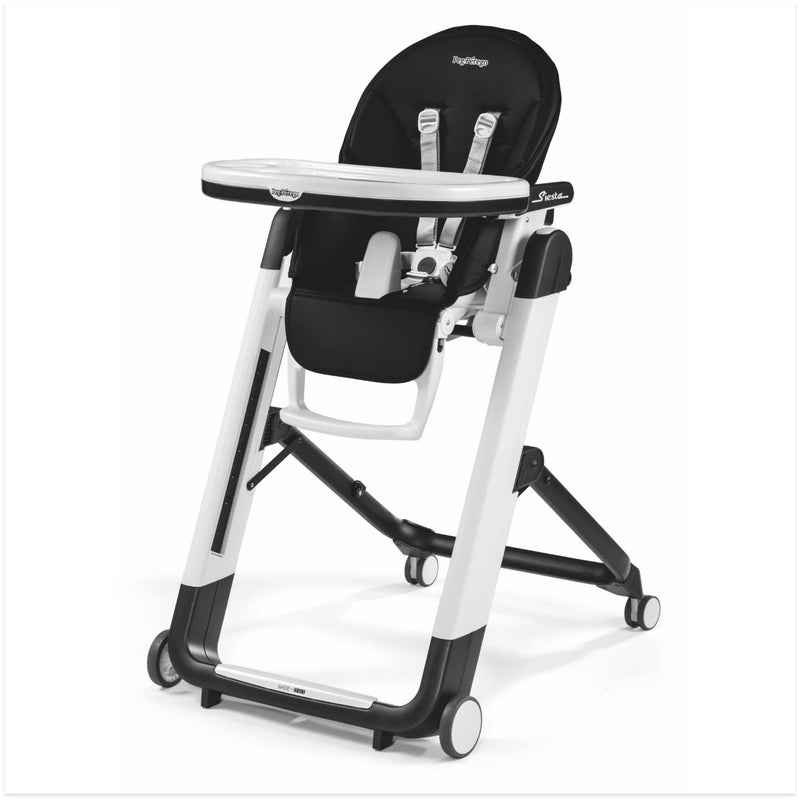 Peg Perego Peg Perego Siesta Grow With Baby Folding High Chair Recliner Height Adjustable Quick Clean Easy Push Wheels For Babies Toddlers Made in Italy Licorice Black