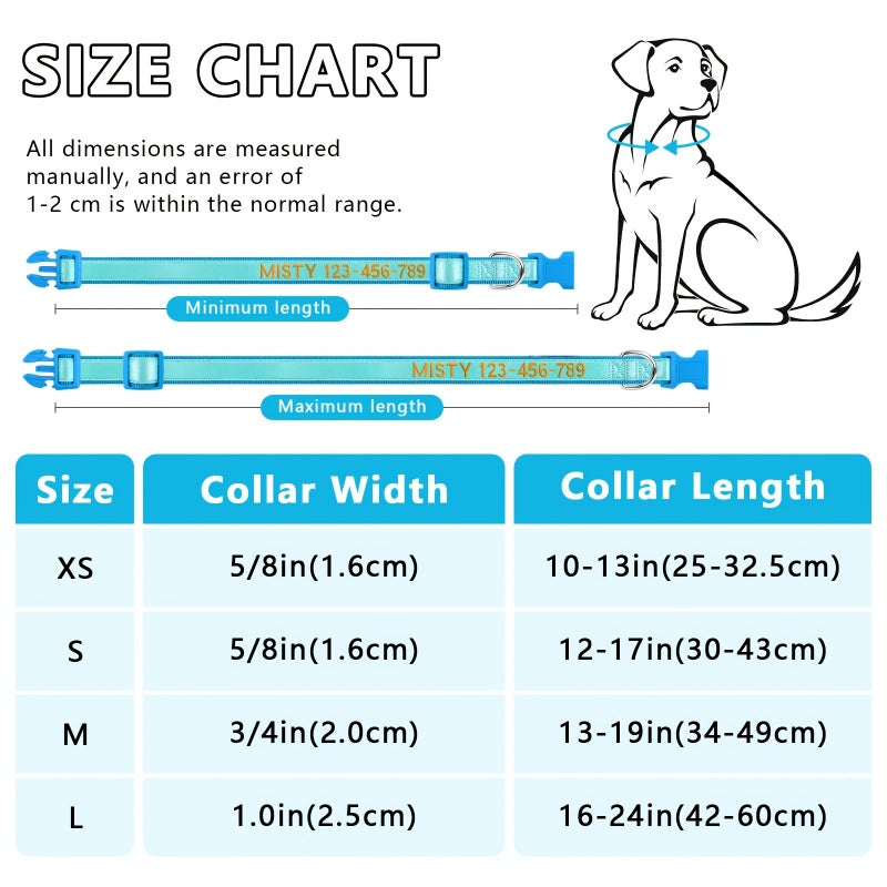 Teal Luminous Dog Collar Upgraded Personalized Anti Lost Padded Fit XS Size - Image 2