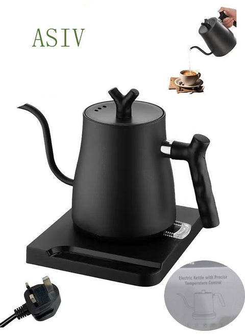 Electric Gooseneck Kettle 0.8L 1000W Water Kettle for Pour-over Coffee & Tea, 304 Stainless Steel Coffee and Tea Pot, Constant Temperature Coffee Kettle