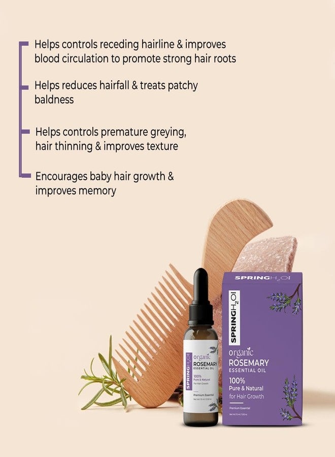 SPRING H2O Organic Rosemary Essential Oil | 100% Pure and Natural For Hair Growth for Women & Men | Reduce Acne | Moisturize Skin | For All Skin & Hair Types | 15ml - Image 2