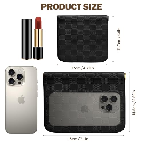 Tiltol 2 PCS Ladies Small Makeup Bag for Purse,Coin Purse Lipstick Cosmetic Accessories Organizer,Travel Pouch,Waterproof No Zipper Self-closing Small Makeup Pouch (Checkered Black) - Image 2