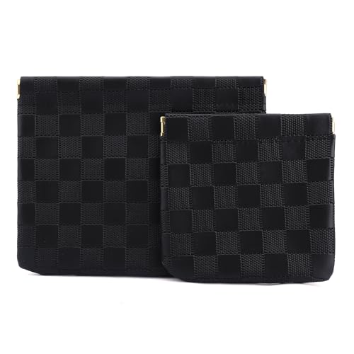 Tiltol 2 PCS Ladies Small Makeup Bag for Purse,Coin Purse Lipstick Cosmetic Accessories Organizer,Travel Pouch,Waterproof No Zipper Self-closing Small Makeup Pouch (Checkered Black) - Image 1