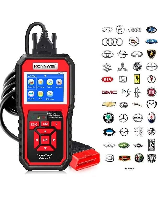 كونوي ماسح ضوئي OBDII KONNWEI KW850 - قارئ أكواد سيارات احترافي لتشخيص ضوء فحص moteur في سيارات OBDII، أداة تشخيص أكواد سيارات عالمية - Image 1