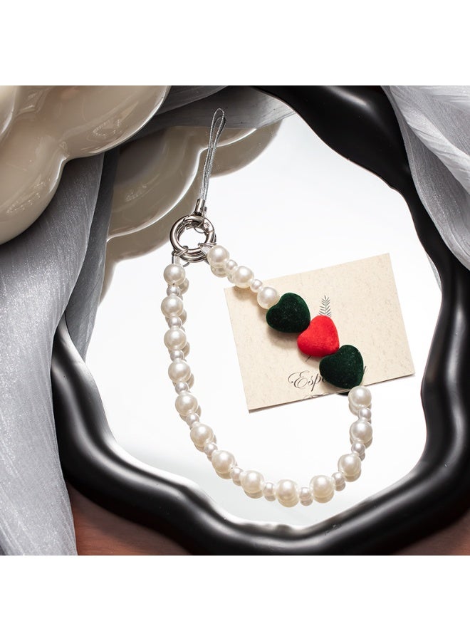 NIBEMINENT Phone Charm/ Chain Strap for Women Girls, Love Pearl Cell Phone Case Lanyard Wrist Strap