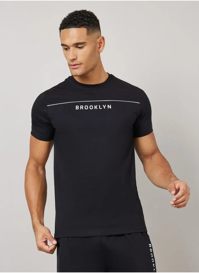 ستايلي Chest Print Crew Neck T-Shirt and Shorts Set