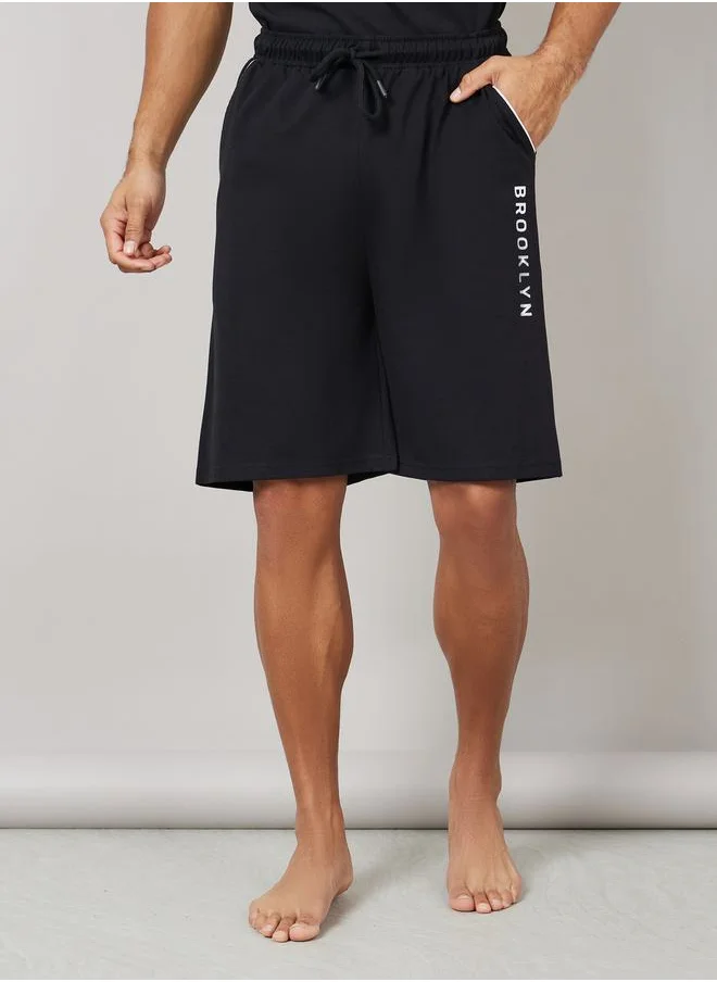 ستايلي Chest Print Crew Neck T-Shirt and Shorts Set