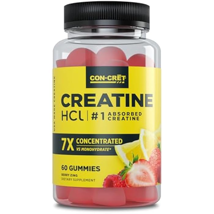 CON-CRET Creatine HCl Gummies for Men & Women | Muscle, Cognitive, Cellular Energy Support | No Bloating or Cramps | USA Made | Berry Zing (60 Count) - Image 1
