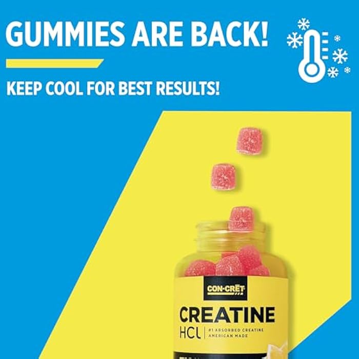 CON-CRET Creatine HCl Gummies for Men & Women | Muscle, Cognitive, Cellular Energy Support | No Bloating or Cramps | USA Made | Berry Zing (60 Count) - Image 2