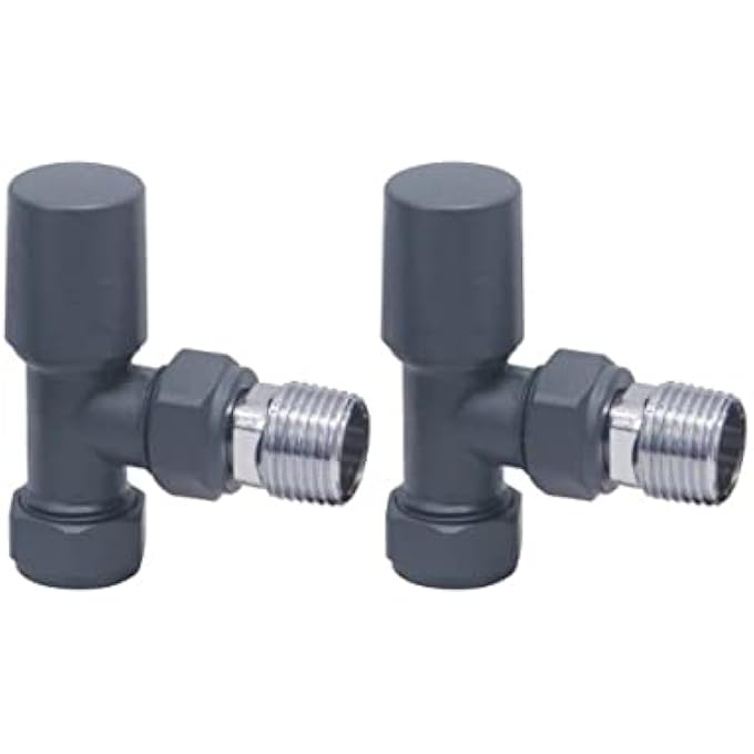 ANTHRACITE ANGLED TOWEL RAIL/RADIATOR VALVES VALVES 1/2" /15MM - Image 1