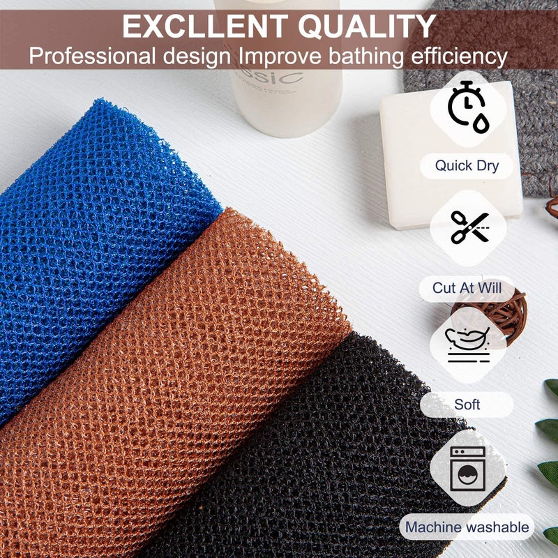 TUZIER African Net Sponge 3 Pieces African Exfoliating Net African Bath Sponge Scrubbing Rag Net African Wash Shower Long Net Body Scrubber - Image 2