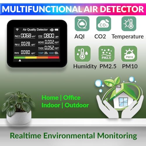 amiciSense 13-in-1 WiFi Air Quality Monitor: Comprehensive CO2, Temperature, Humidity, TVOC, HCHO Monitoring, Integrated Desktop Clock with Alarm & Stopwatch, AQI - Image 2