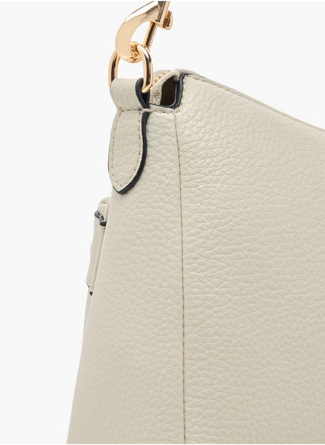 Celeste Textured Shoulder Bag with Detachable Strap and Zip Closure  - Image 5