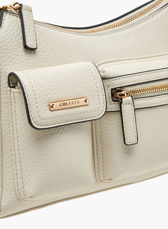 Celeste Textured Shoulder Bag with Detachable Strap and Zip Closure
