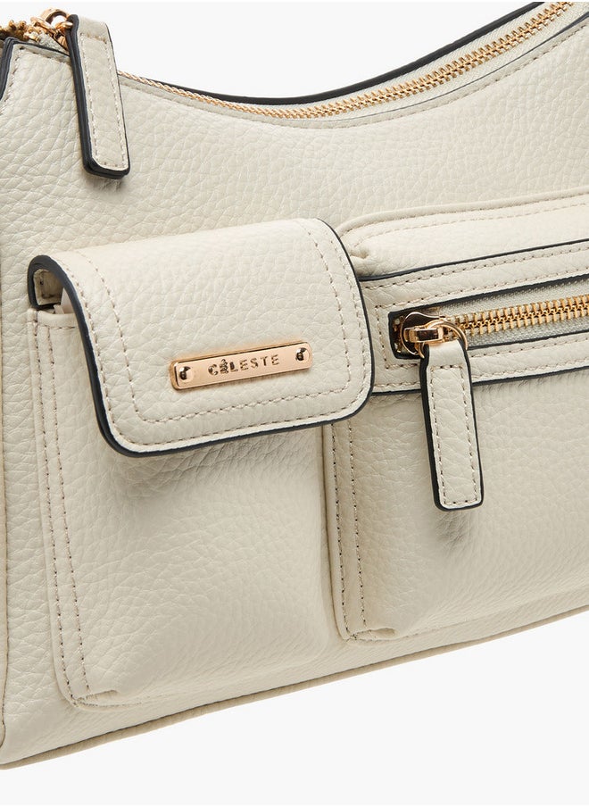 Celeste Textured Shoulder Bag with Detachable Strap and Zip Closure  - Image 4