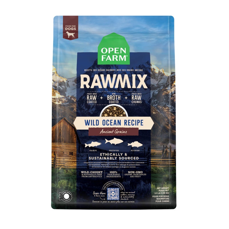 Open Farm, RawMix Dry Dog Food with Ancient Grains, Protein-Packed Kibble Coated in Bone Broth with Freeze Dried Raw Chunks, Salmon Whitefish & Rockfish,Wild Ocean Recipe, 3.5lb Bag - Image 1