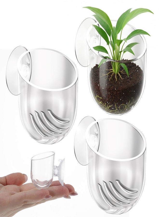 Eldraqth Suction Cup Plant Holder, 3 Pcs ABS Aquarium Plant Holder Transparent Fish Tank Plants Holder Aquatic Plants Cup for Aquascape Decoration - Image 1