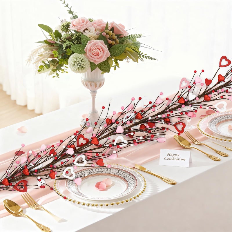 Artsemi Valentine's Day Garland, 6Ft Artificial Twig Garlands with Hearts Red Berries, Valentine Centerpieces for Tables Mantel Fireplace, Galentines Day Decorations - Image 5