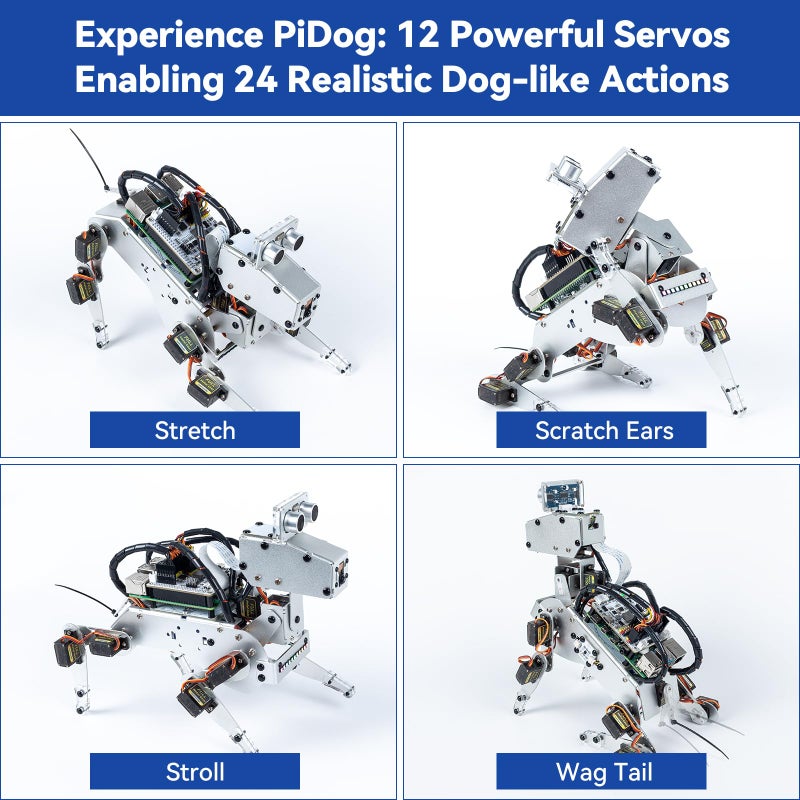 صن فويندر Sunfounder Pidog AI Robot Dog Kit for Raspberry Pi 4/3B+/3B/Zero 2W chatgpt-4o مُمكّن مع Command Outder & Video App Control FPV 12 Servos Gyroscope Camera Mic (RPI غير مضمن) - Image 5