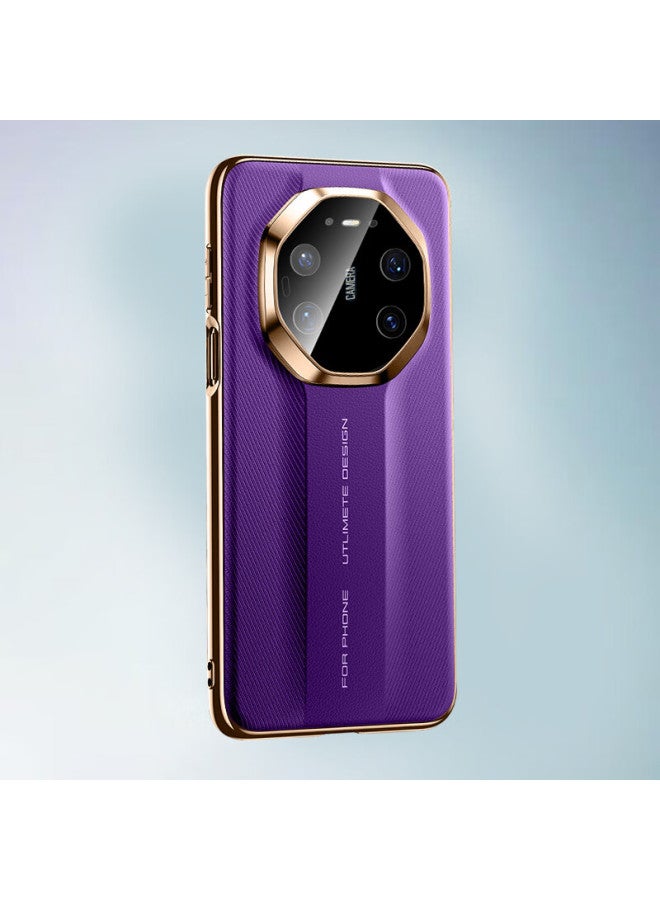 Freeson Compatible With Huawei Mate 80 Pro Max Instant Mate 80 Rs Phone Case, Vegan Leather Protective Cover With Electroplated Frame, Full Coverage Drop-resistant Simple Business Leather Case, Purple - Image 1