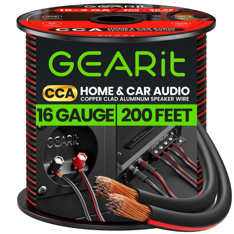 GearIT 16AWG Speaker Wire, GearIT Pro Series 16 Gauge Speaker Wire Cable (200 Feet / 60.96 Meters) Great Use for Home Theater Speakers and Car Speakers, Black - Image 1