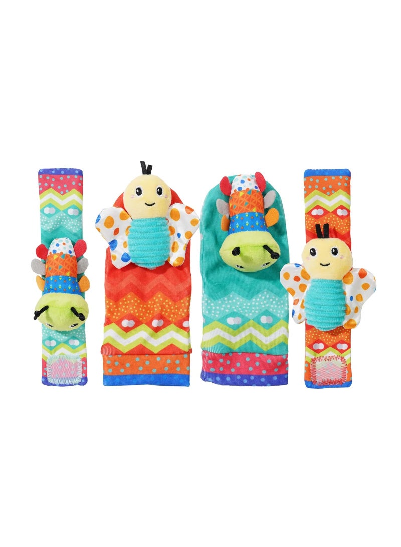 SOLARAE Caterpillar Baby Wrist Rattle Socks and Foot Finder Set, Soft Sensory Toys for Infants 0-6 Months, Cute Rattles for Newborn Boys and Girls, Ideal for Early Development and Playtime. - Image 1