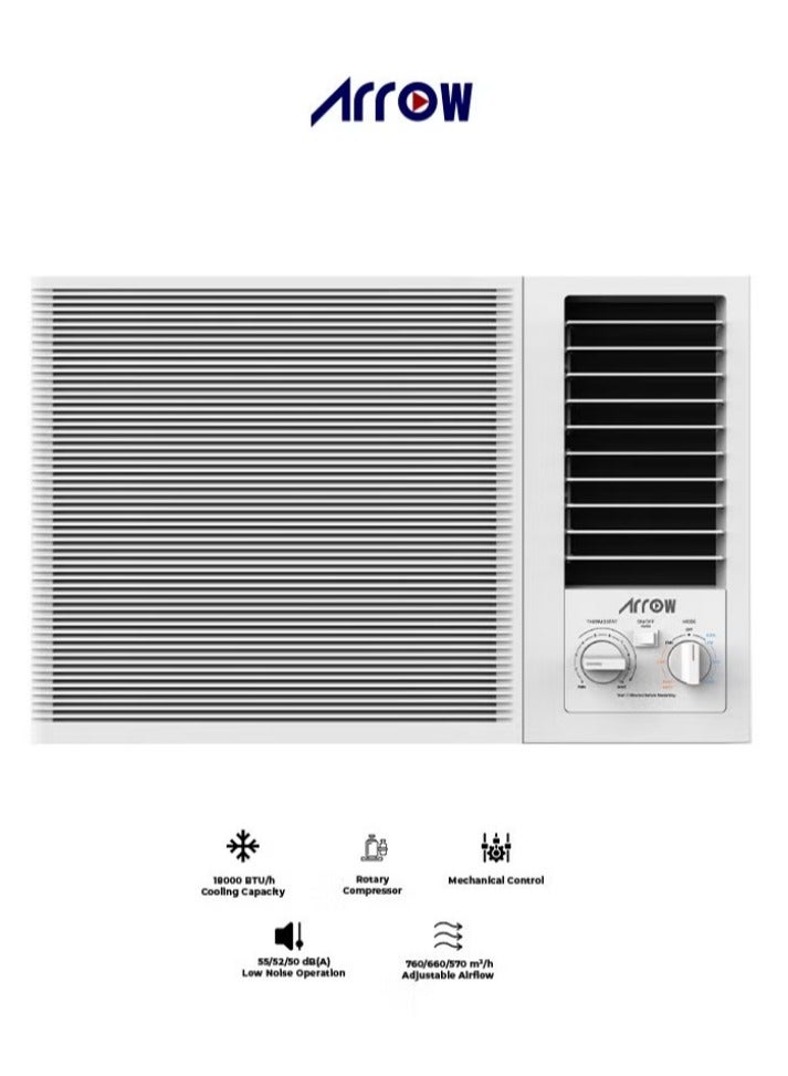Arrow 17,200 BTU Window Air Conditioner, Cooling Only, Mechanical Controls, White Color | Model Name: RO-18WHC - Image 1