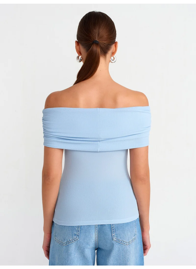 ديلفين 30851 Low Shoulder Blouse-Blue