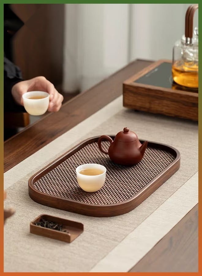 HaHaHai Wood Color 2 Wooden Serving Trays with Woven Placemats - Image 2
