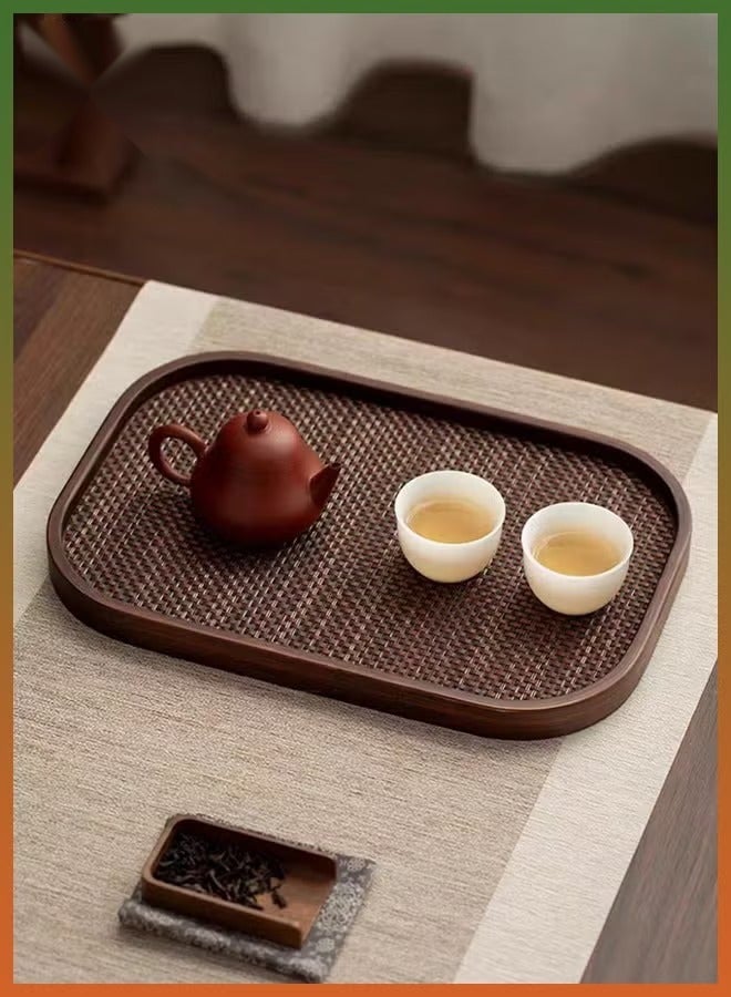 HaHaHai Wood Color 2 Wooden Serving Trays with Woven Placemats - Image 4
