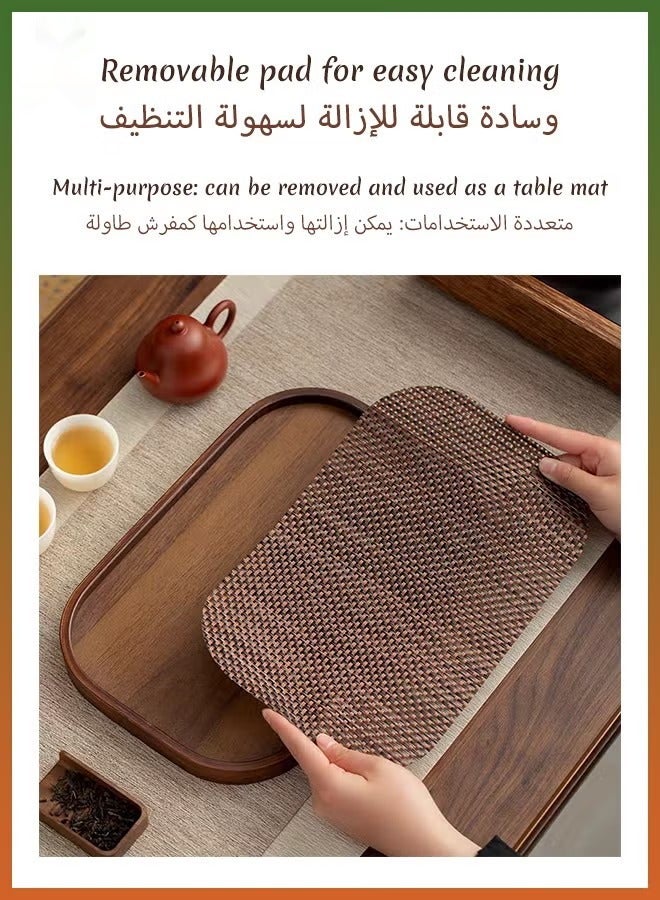 HaHaHai Wood Color 2 Wooden Serving Trays with Woven Placemats - Image 3