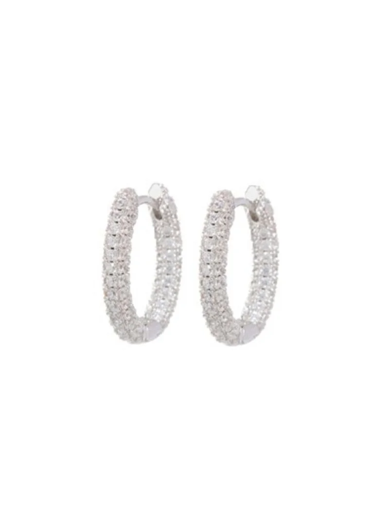 LUV AJ Pave Amalfi U Hoops Earrings - Silver