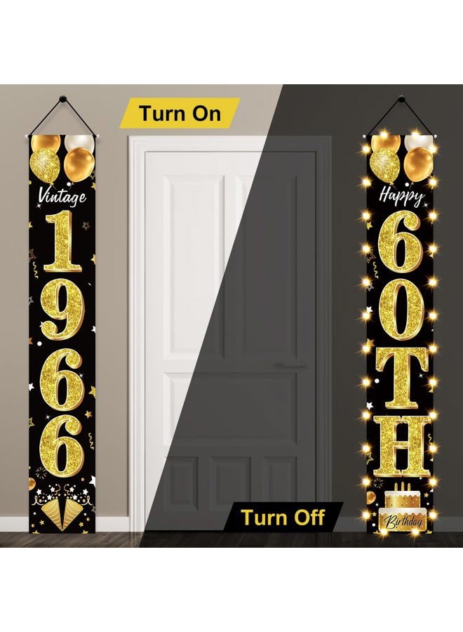 Guiruiy 60th Birthday Party Banner Lighted Decorations for Men Women - Black Gold 1964 Birthday Decorations Door Banners with LED Light, Sixty Years Birthday Party Supplies for Indoor Outdoor Decor - Image 5