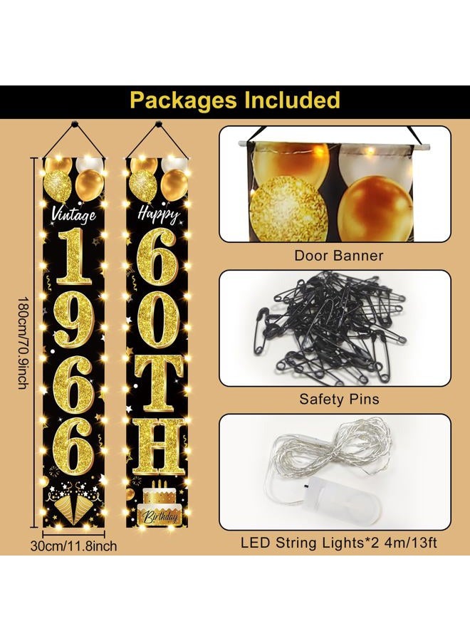 Guiruiy 60th Birthday Party Banner Lighted Decorations for Men Women - Black Gold 1964 Birthday Decorations Door Banners with LED Light, Sixty Years Birthday Party Supplies for Indoor Outdoor Decor - Image 2