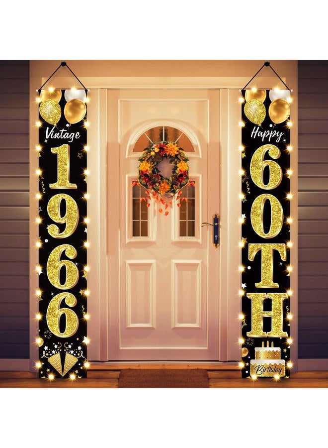 Guiruiy 60th Birthday Party Banner Lighted Decorations for Men Women - Black Gold 1964 Birthday Decorations Door Banners with LED Light, Sixty Years Birthday Party Supplies for Indoor Outdoor Decor - Image 1