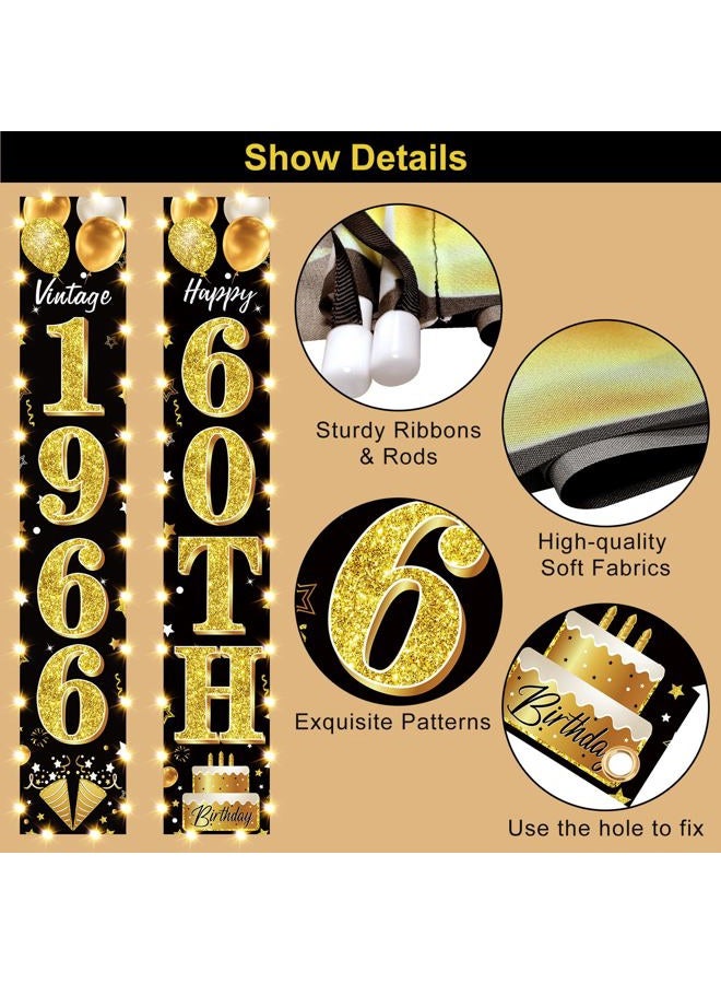 Guiruiy 60th Birthday Party Banner Lighted Decorations for Men Women - Black Gold 1964 Birthday Decorations Door Banners with LED Light, Sixty Years Birthday Party Supplies for Indoor Outdoor Decor - Image 3