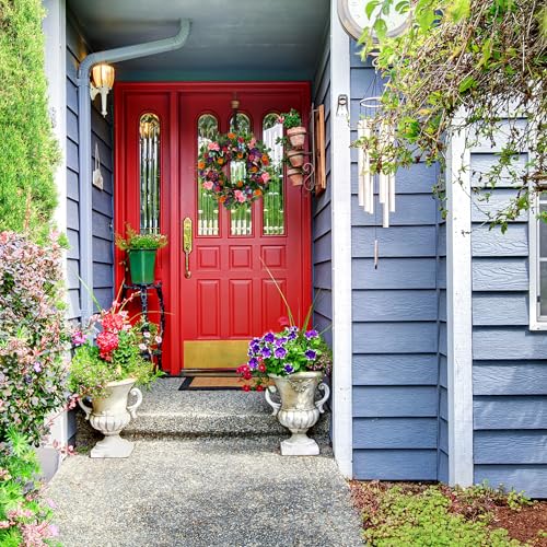 WreathDream Spring Summer Wreaths for Front Door Pansy Wreath with Pink Cherry Blossoms,Small Ball Bhrysanthemum for Indoor Outdoor Farmhouse Home Porch Wall Window Festival Wedding Decor - Image 4