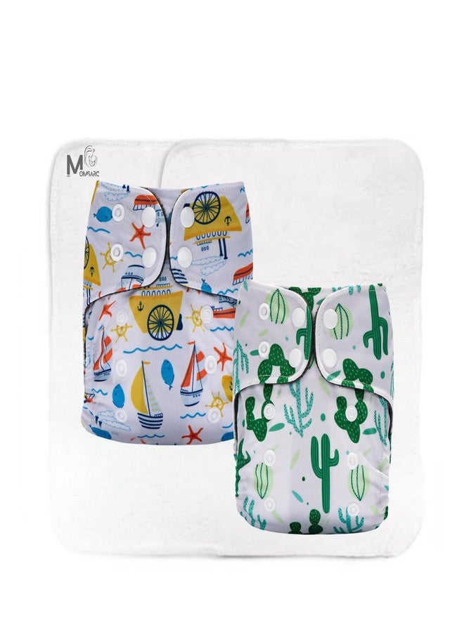 MOMSARC Cotton Diaper for New Born Baby+2 insert pads| Freesize Washable & Reusable Diapers for Babies 0-3 Years | Adjustable Cotton Langot with Quick Dry Pad/Insert | Leak Proof Cloth diaper (Pack of 2) - Image 1