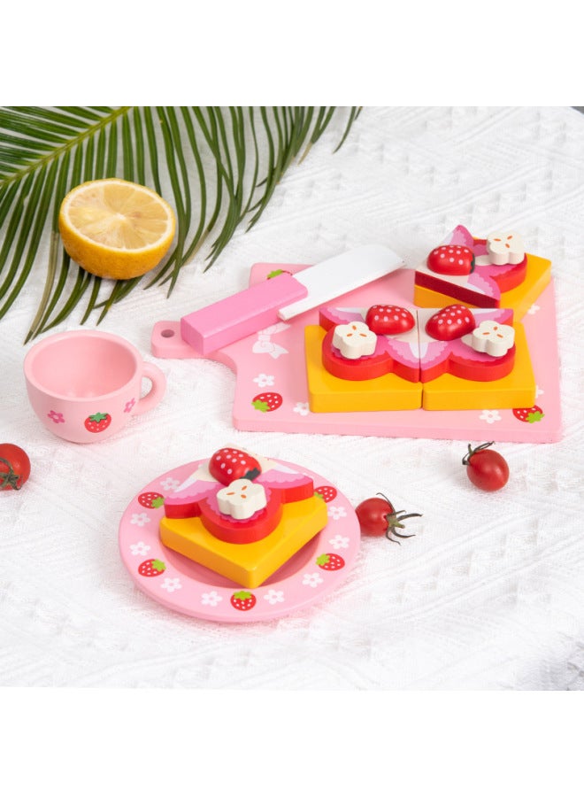 Children's Family Simulation Kitchen Set Wooden Birthday Gift Boys And Girls Baby Cutting Paradise Wooden Toys-Color:MR-Strawberry Pie - Image 1