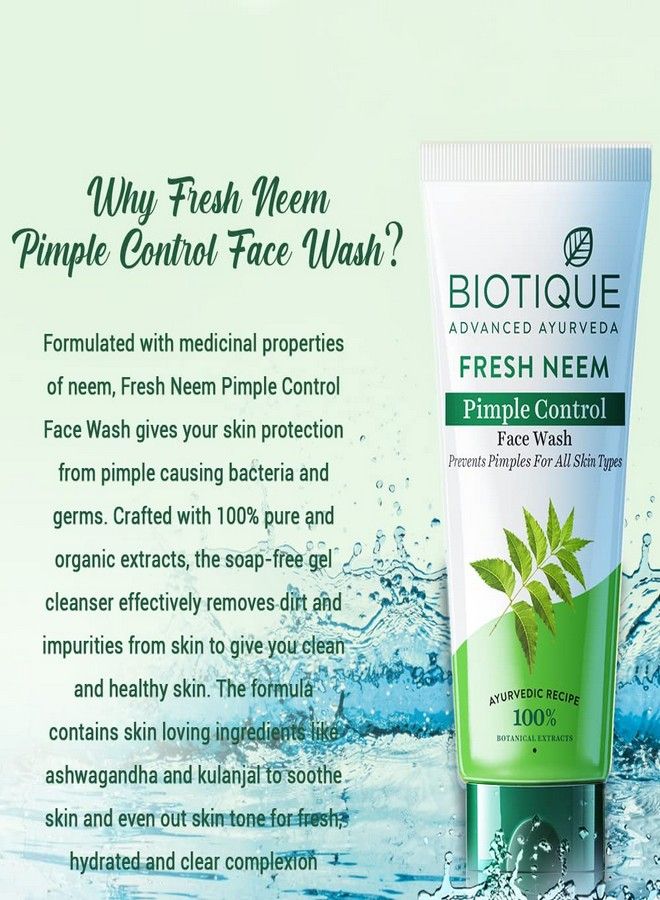 Biotique Biotique Fresh Neem Pimple Control Face Wash Prevents Pimples For All Skin Types, 150ml - Image 2