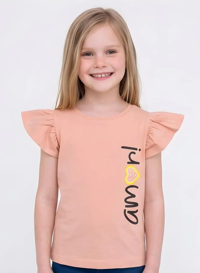 تايك تو Girls Regular Frill Sleeve Graphic T-Shirt By Juniorloom