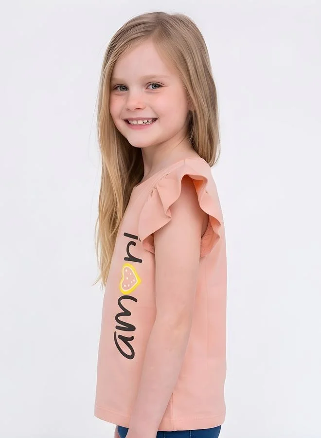تايك تو Girls Regular Frill Sleeve Graphic T-Shirt By Juniorloom